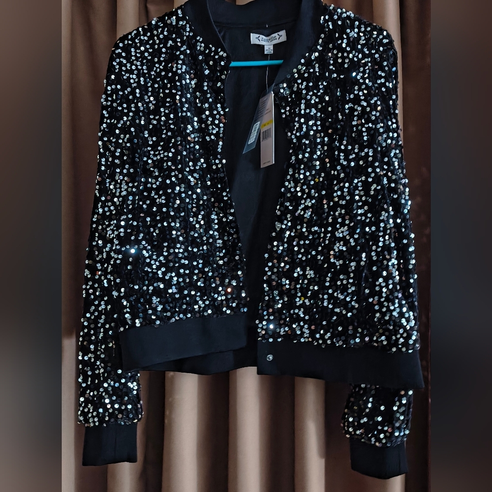 Nanette Lepore Black Sequin Bomber Jacket